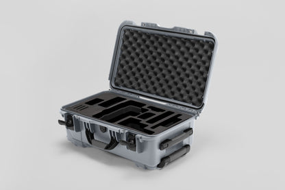 Angled view of Foama Silver Color Travel Case and Custom Foam Insert for RED Monstro