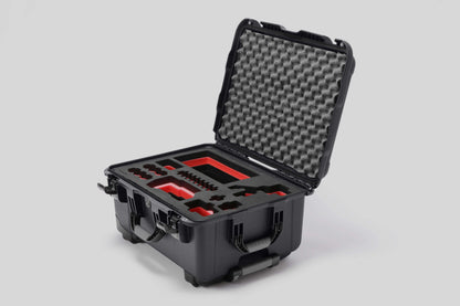 Angled view of Sony FX3 Graphite Color Studio Case and Custom Foam Insert with a Red Layer