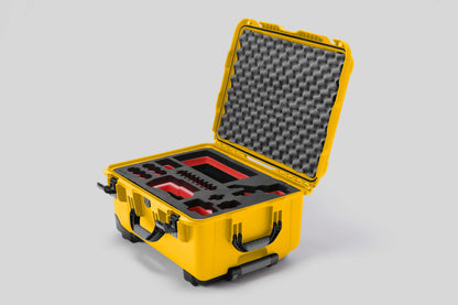 Angled view of Sony FX3 Yellow Color Studio Case and Custom Foam Insert with a Red Layer