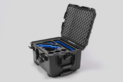 Angled view of Sony FX6 Black Color Studio Case and Custom Foam Insert with a Blue Layer