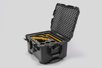 Angled view of Sony FX6 Black Color Studio Case and Custom Foam Insert with a Yellow Layer