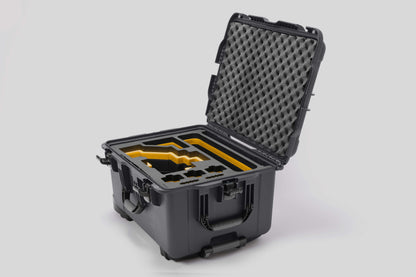 Angled view of Sony FX6 Graphite Color Studio Case and Custom Foam Insert with a Yellow Layer