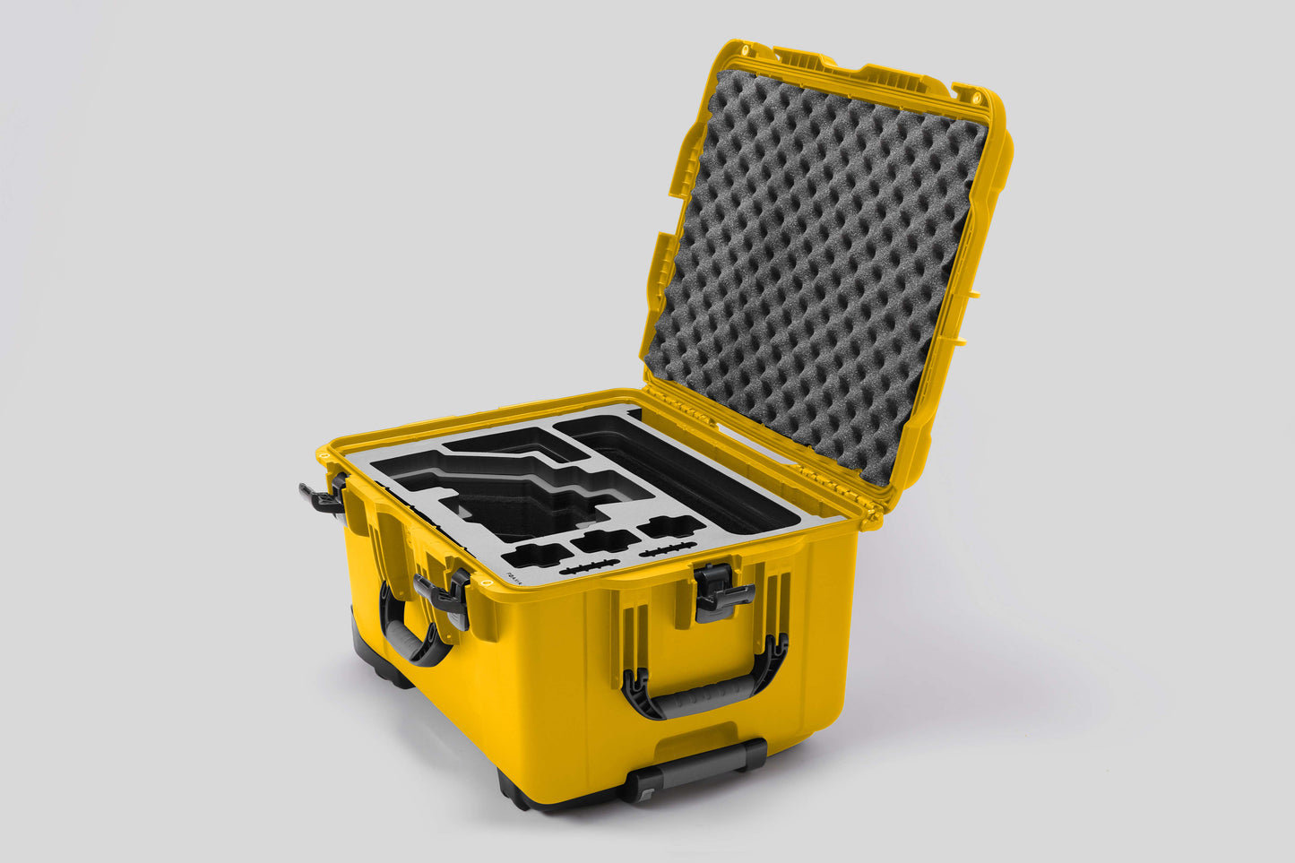 Angled view of Sony FX6 Yellow Color Studio Case and Custom Foam Insert