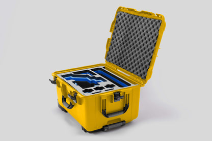 Angled view of Sony FX6 Yellow Color Studio Case and Custom Foam Insert with a Blue Layer