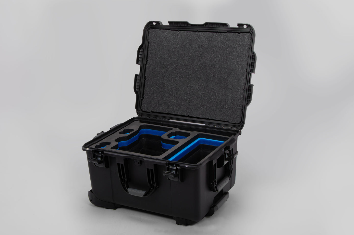 Angle view of Black Color Sony Venice 2 Studio Case with Blue Layer Custom Foam Insert