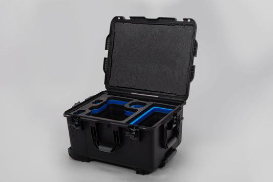 Angle view of Black Color Sony Venice 2 Studio Case with Blue Layer Custom Foam Insert