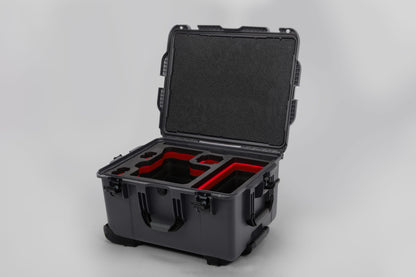 Angle view of Graphite Color Sony Venice 2 Studio Case with Red Layer Custom Foam Insert
