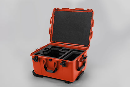 Angle view of Orange Color Sony Venice 2 Studio Case with Black Layer Custom Foam Insert