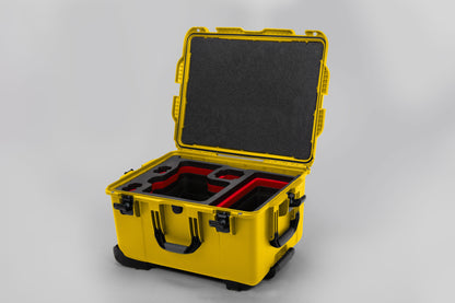 Angle view of Yellow Color Sony Venice 2 Studio Case with Red Layer Custom Foam Insert