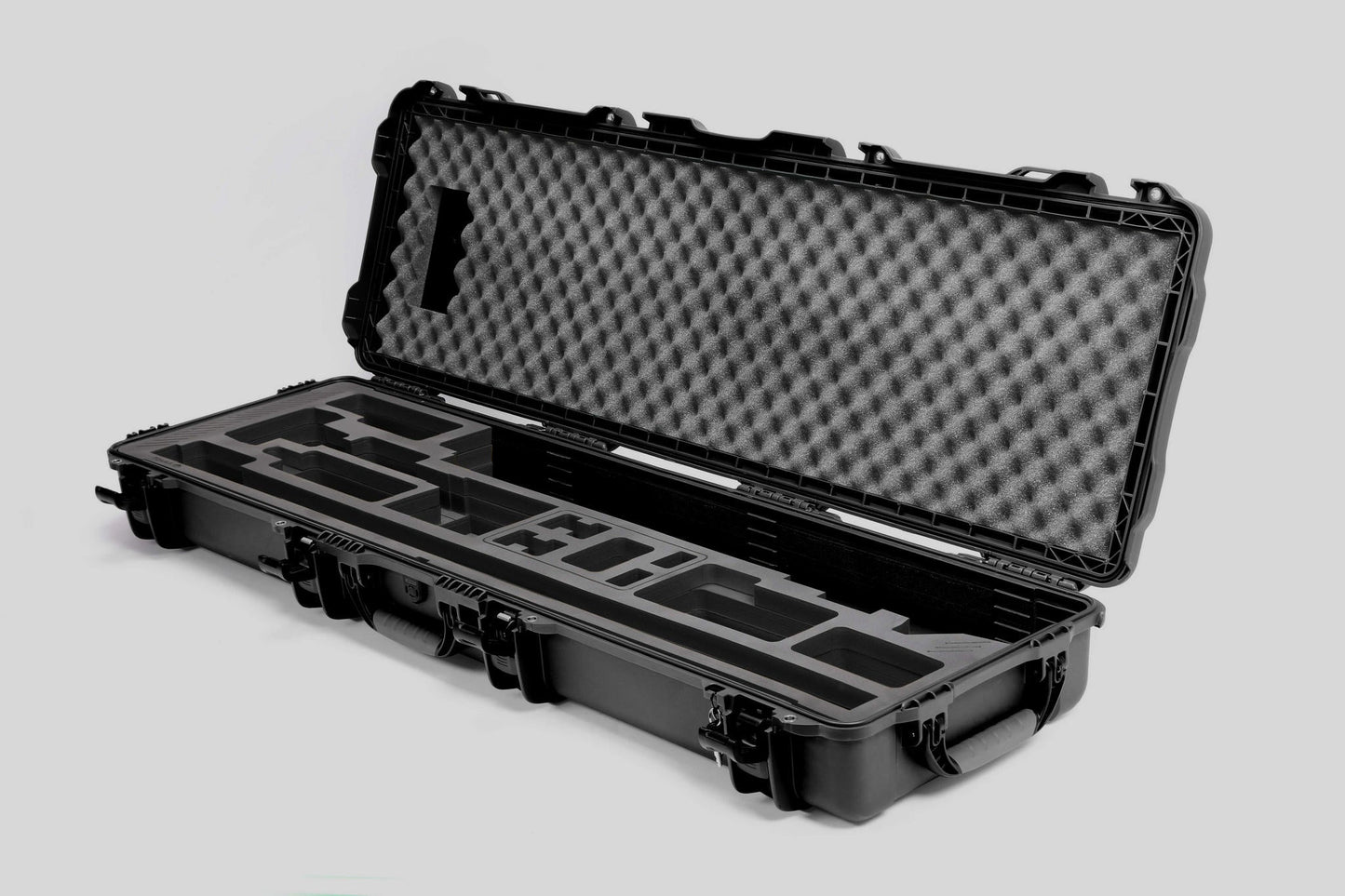 Angled view of Foama Fortified Black Color Hard Case and Black Custom Foam Insert for DJI D-RTK 2 Mobile Station