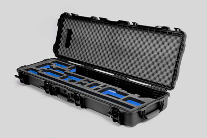 Angled view of Foama Fortified Black Color Hard Case and Custom Foam Insert with Blue Layer for DJI D-RTK 2 Mobile Station