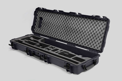 Angled view of Foama Fortified Graphite Color Hard Case and Black Custom Foam Insert for DJI D-RTK 2 Mobile Station