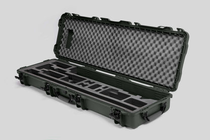 Angled view of Foama Fortified Olive Color Hard Case and Black Custom Foam Insert for DJI D-RTK 2 Mobile Station