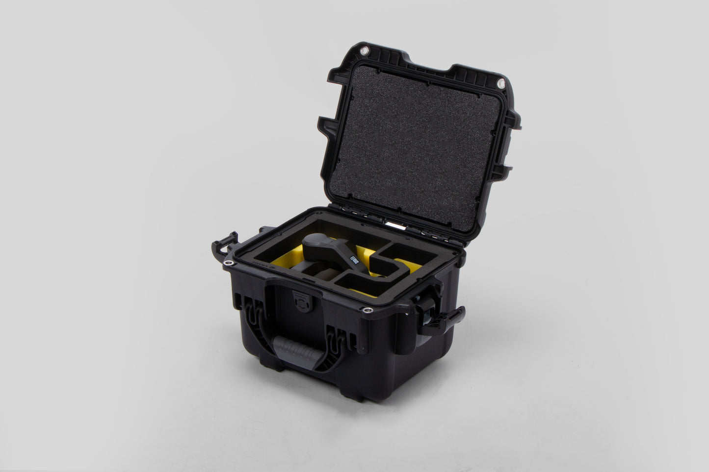 Angle view of Black Color DJI Zenmuse H30T Carry-On Case with Yellow Layer Custom Foam Insert