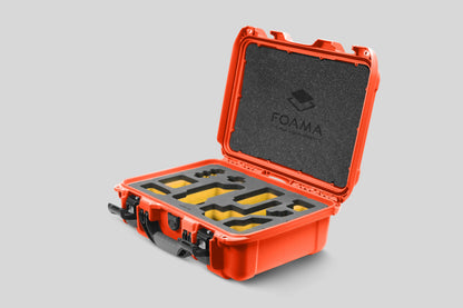 Angled view of Foama Orange Color Carry-on case and Custom Foam Insert with Yellow Layer for Sony FX-3