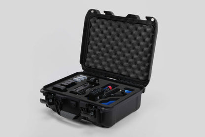 Angled view of Foama Black Color Carry-on case and Blue Foam Insert for Sony FX-3 and Essential Accessories