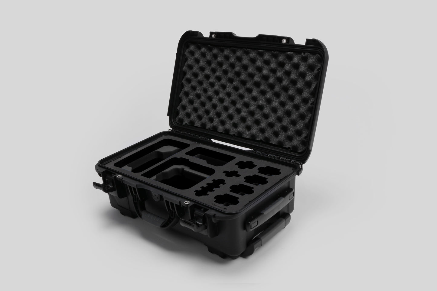 Angled view of Foama Black Color Carry-on case and Custom Foam Insert for Sony FX-6