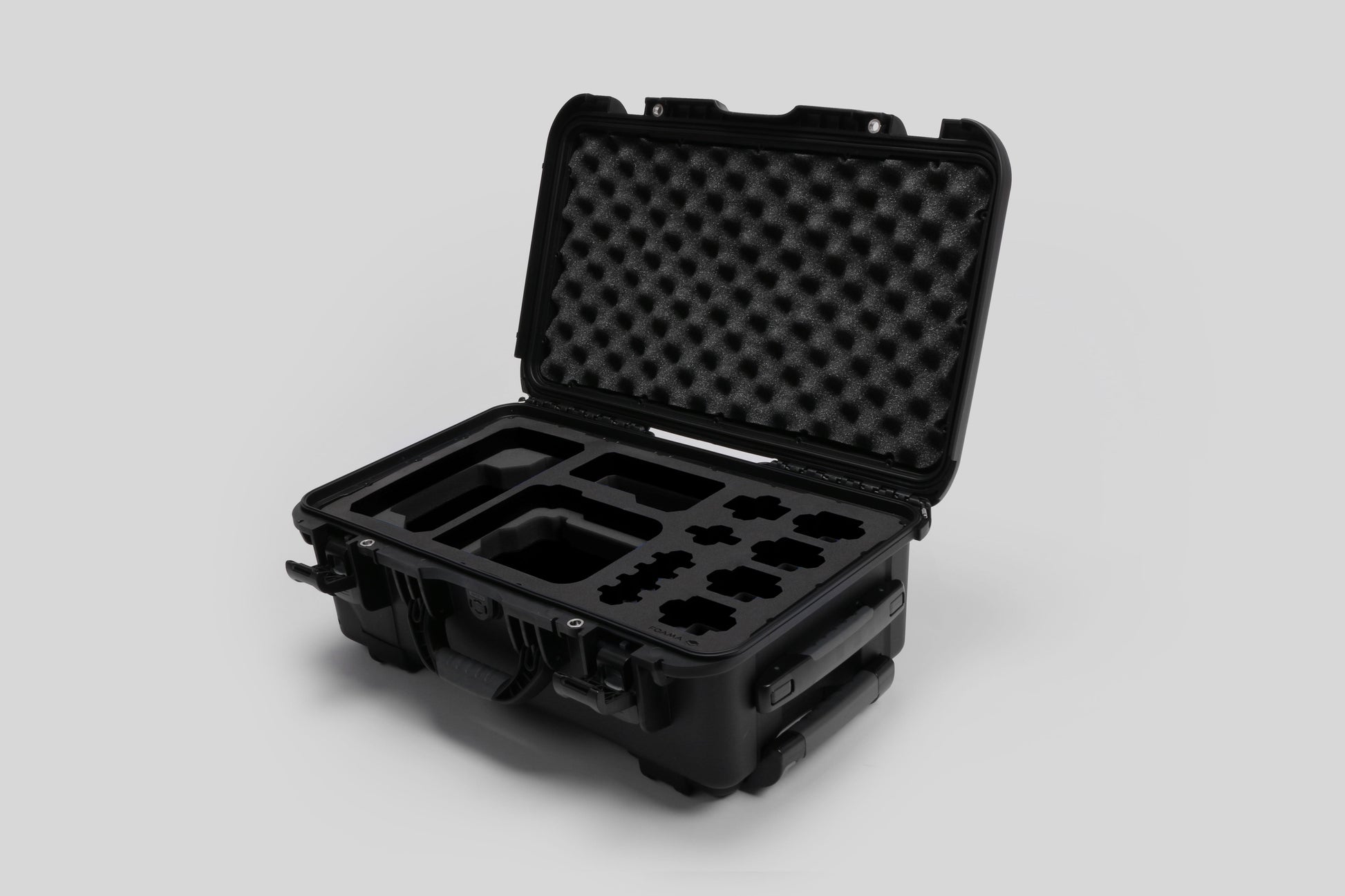 Angled view of Foama Black Color Carry-on case and Custom Foam Insert for Sony FX-6