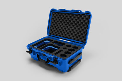 Angled view of Foama Blue Color Carry-on case and Custom Foam Insert with Blue Layer for Sony FX-6