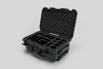 Angled view of Foama Olive Color Carry-on case and Custom Foam Insert for Sony FX-6