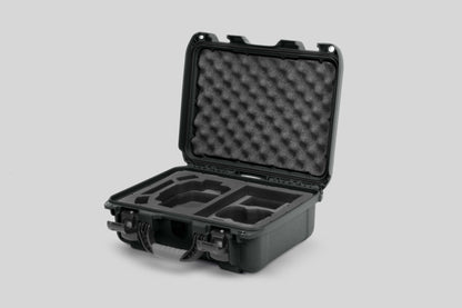 Angled view of Foama Olive Color Hard Case and Custom Foam Insert with a Stylish Black Layer for DJI Mini 3 & 4 Pro