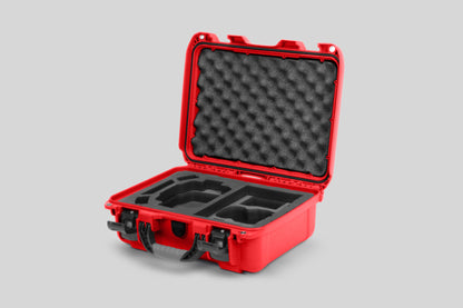 Angled view of Foama Red Color Hard Case and Custom Foam Insert with a Stylish Black Layer for DJI Mini 3 & 4 Pro