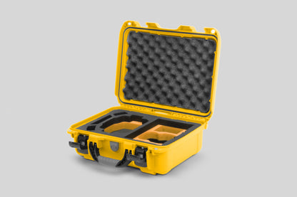 Angled view of Foama Yellow Color Hard Case and Custom Foam Insert with a Stylish Yellow Layer for DJI Mini 3 & 4 Pro