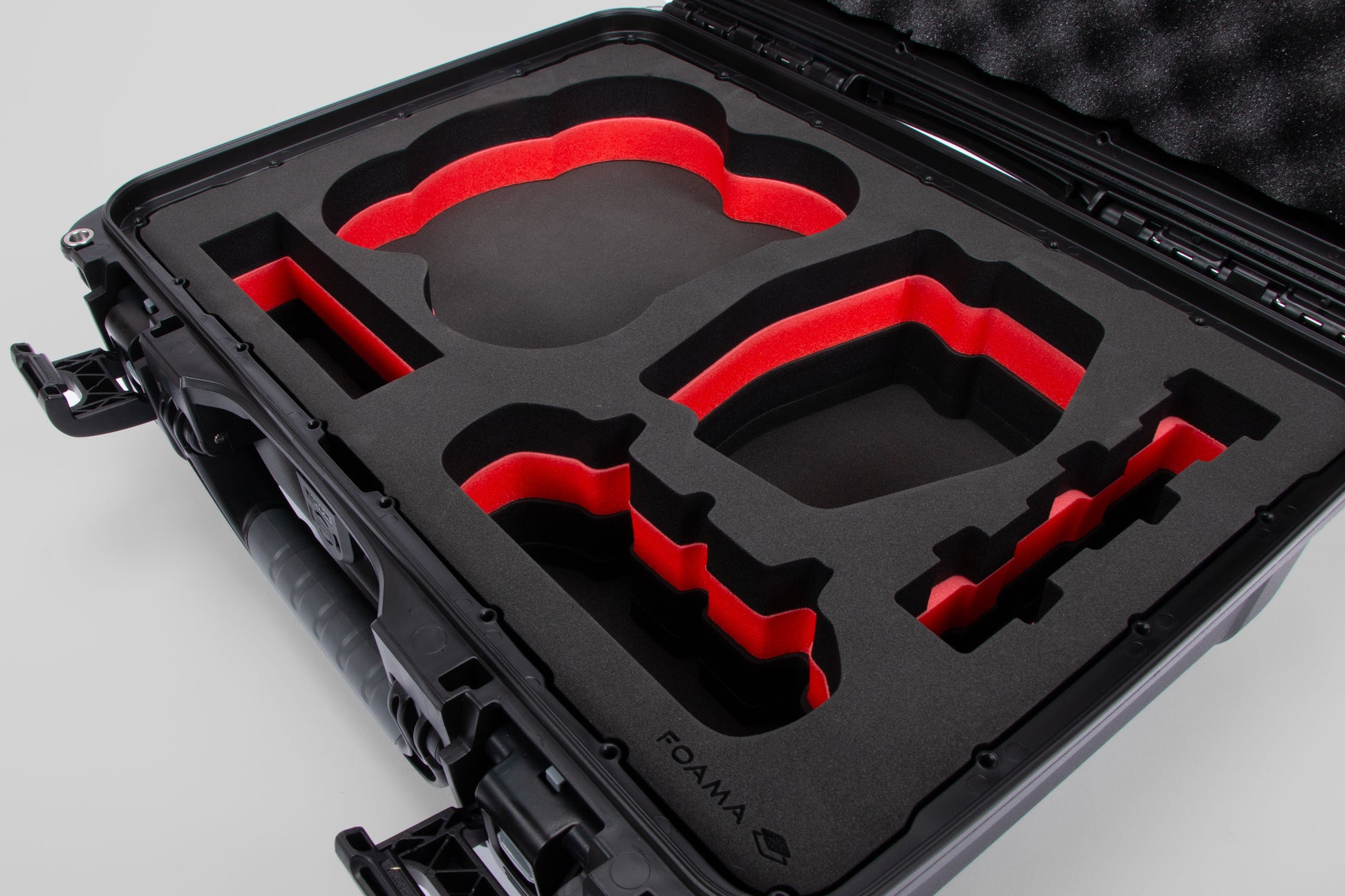 Close-up view 1 of DJI Avata 2 Fly More Combo Black Color Waterproof Hard Case and Custom Foam Insert with a Red Layer