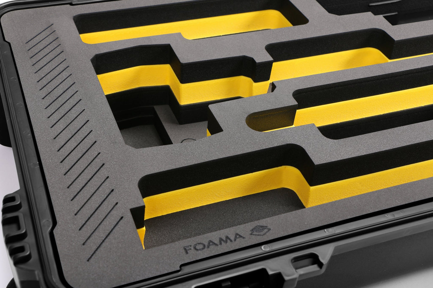Close-up view 1 of Foama Fortified Black Color Hard Case and Custom Foam Insert with Yellow Layer for DJI D-RTK 2 Mobile Station