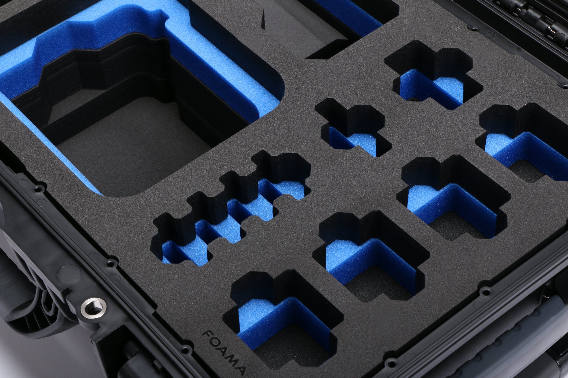 Close-up view 1 of Foama Black Color Carry-on case and Custom Foam Insert with Blue Layer for Sony FX-6