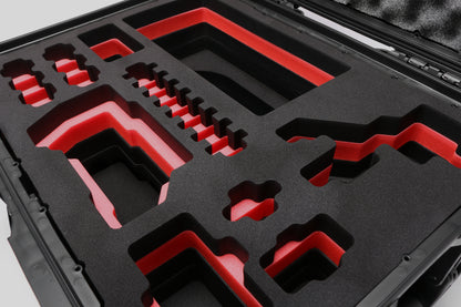 Close-up view 1 of Sony FX3 Black Color Studio Case and Custom Foam Insert with Red Layer