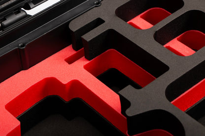 Close-up view of Canon Camera Compact Case For EOS R5, R5 II, R6, R6 II, R7 with Red Layer Custom Foam Insert