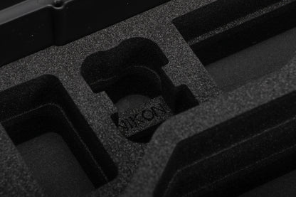 Close view of Black Nikon Compact Camera Case for Z8, Z7 lI, Z6 lI, Z6 III with Black Layer Custom Foam Insert