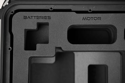 Close view of Black Color ARRI HI-5 Carry-On Case with Black Layer Custom Foam Insert