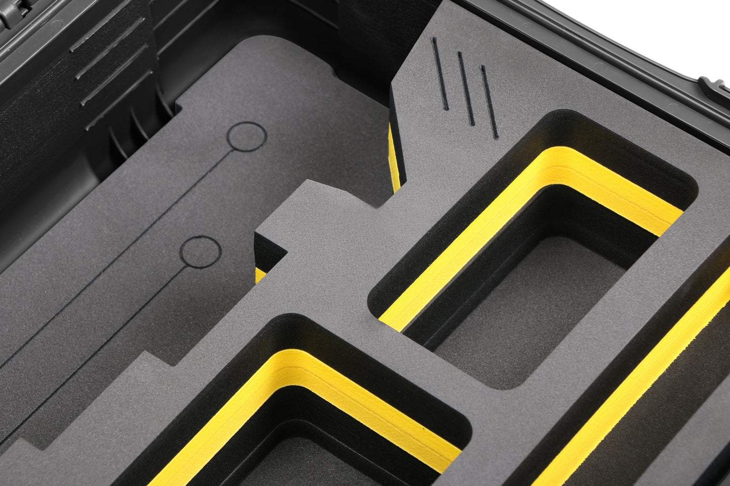 Close-up view 2 of Foama Fortified Black Color Hard Case and Custom Foam Insert with Yellow Layer for DJI D-RTK 2 Mobile Station