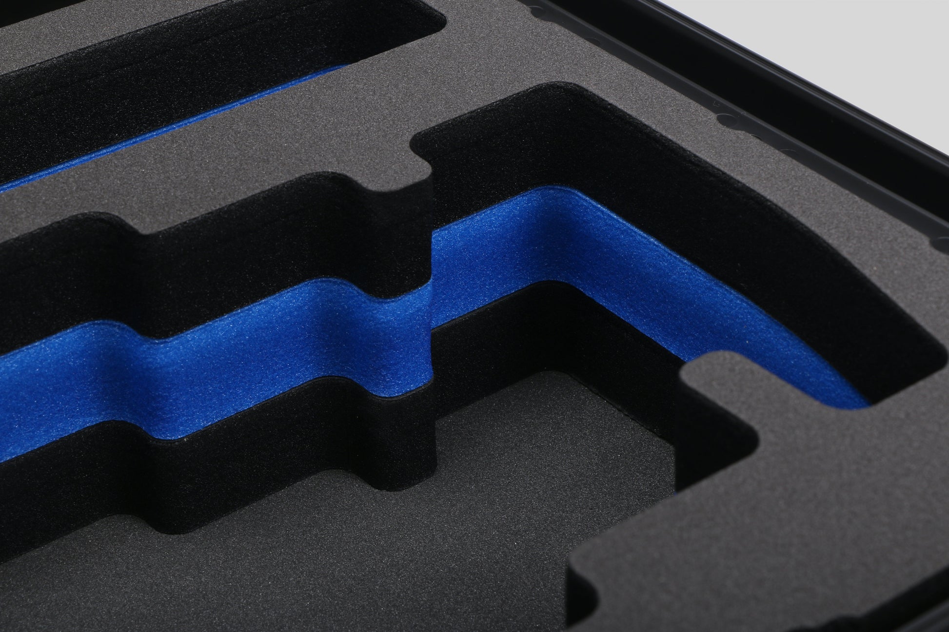 Close-up view 2 of Foama Black Color Travel Case and Custom Foam Insert with Blue Layer for SmallHD 703 Bolt Pro