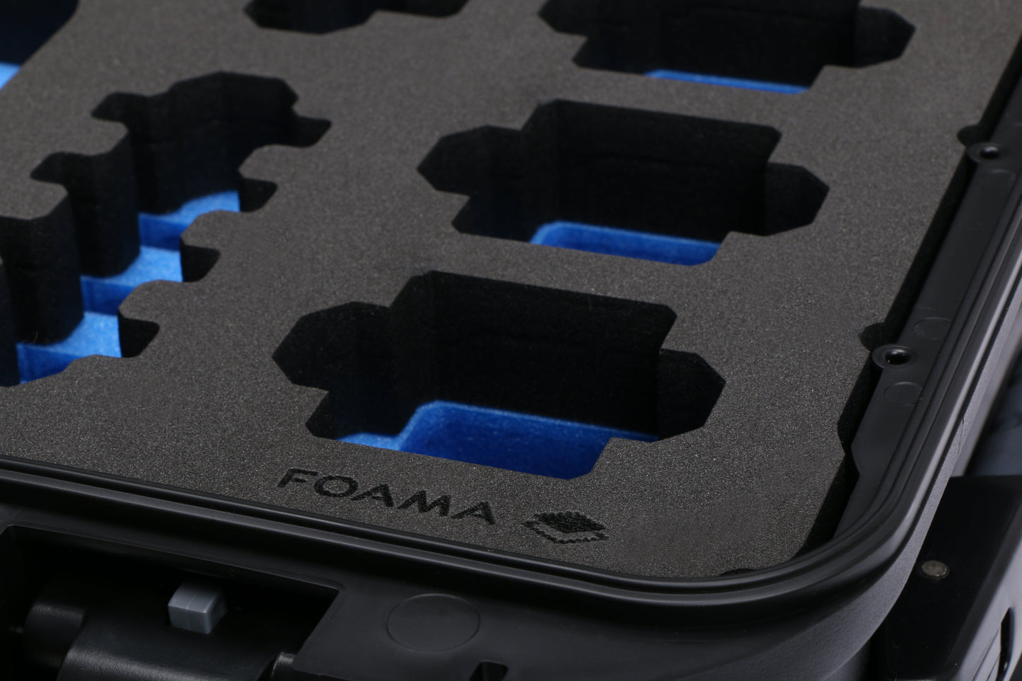 Close-up view 2 of Foama Black Color Carry-on case and Custom Foam Insert with Blue Layer for Sony FX-6