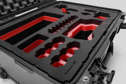 Close-up view 2 of Sony FX3 Black Color Studio Case and Custom Foam Insert with Red Layer