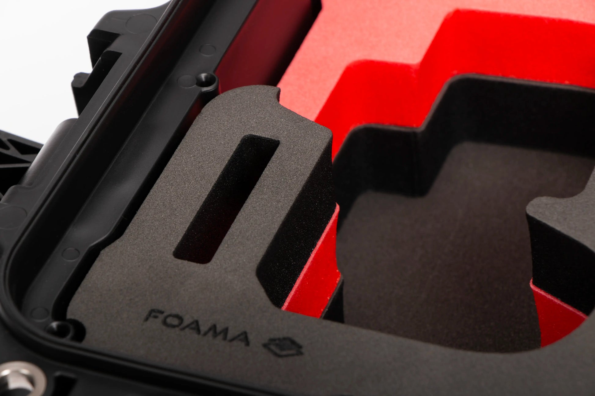 Close-up view of Canon Camera Compact Case For EOS R5, R5 II, R6, R6 II, R7 with Red Layer Custom Foam Insert