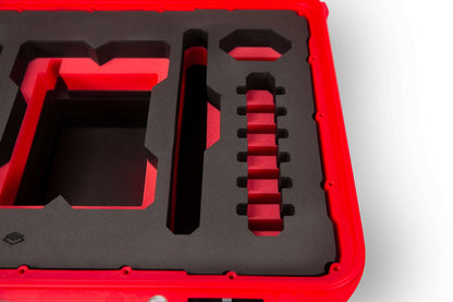 Close view of Red Color RED X Raptor Carry-On Case with Red Layer Custom Foam Insert